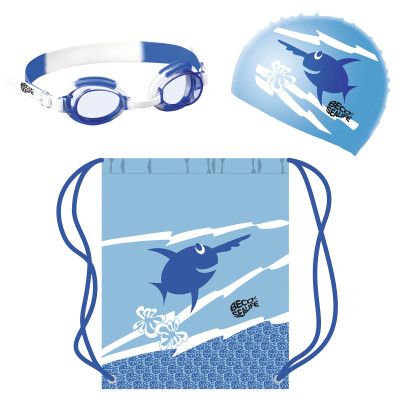 Swim Set II - Kids Swim Goggles, Silicone Cap & Bag - Blue