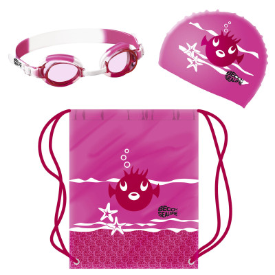 Swim Set II - Kids’ Swim Goggles, Silicone Cap & Bag - Pink